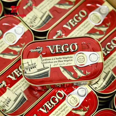 Sardines in Vegetable Oil 125g X 50 Cans Lithographed Tin Can Halal Factory Direct