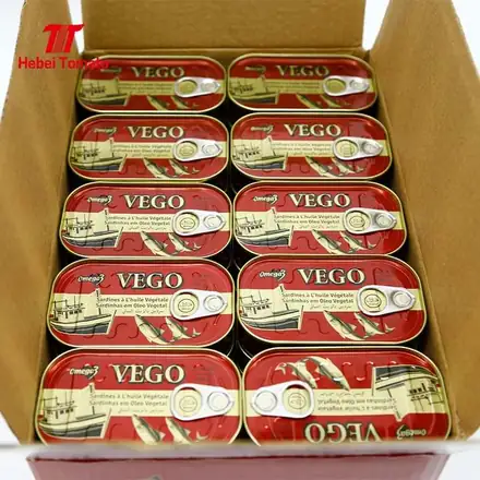 Sardines in Vegetable Oil 125g X 50 Cans Lithographed Tin Can Halal Factory Direct