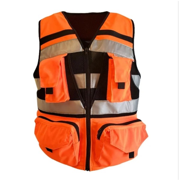 Orange vest with hanging pockets