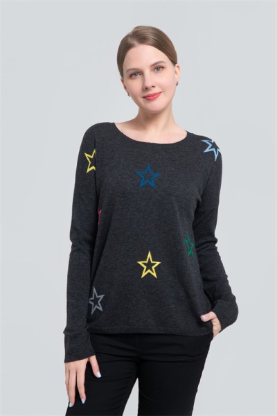 Ladies wool sweater with intarsia stars