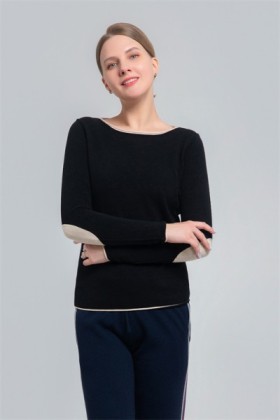 Women's Round neck sweater with contrast elbow patch, Women's Round neck sweater with contrast elbow patch