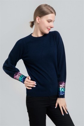 Wool/cashmere sweate with sequin on cuffs, Wool/cashmere sweate with sequin on cuffs