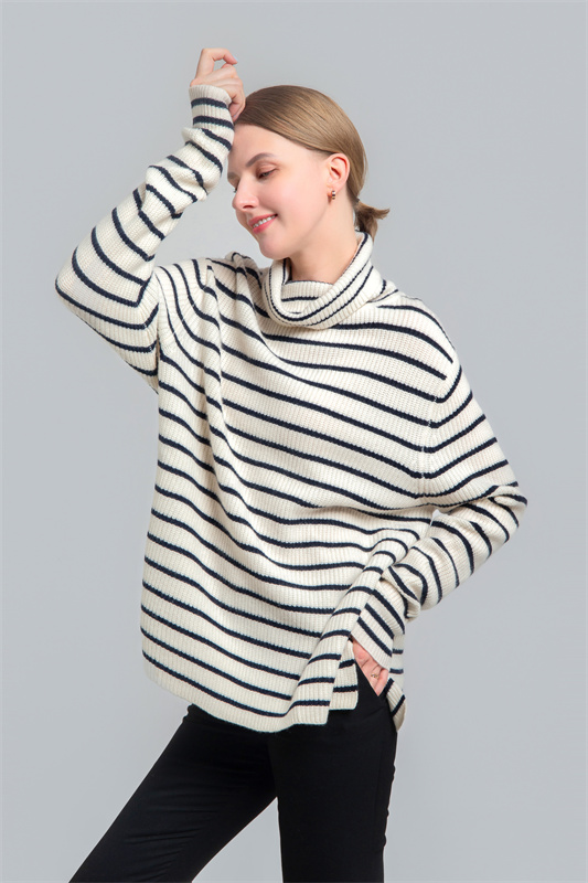Ladies turtle neck sweater with stripes Ladies turtle neck sweater with stripes
