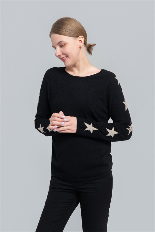 Round neck cashmere sweater with intarsia stars Round neck cashmere sweater with intarsia stars