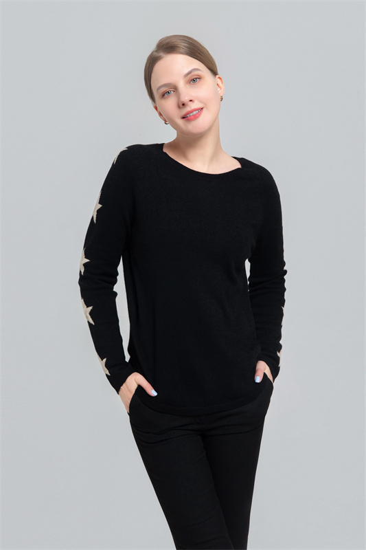 Round neck cashmere sweater with intarsia stars Round neck cashmere sweater with intarsia stars