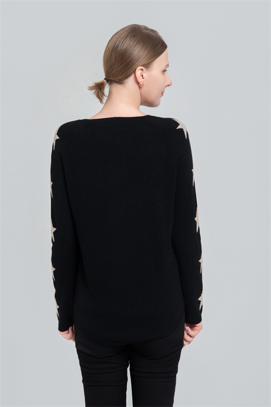 Round neck cashmere sweater with intarsia stars Round neck cashmere sweater with intarsia stars
