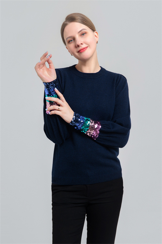 Wool/cashmere sweate with sequin on cuffs Wool/cashmere sweate with sequin on cuffs