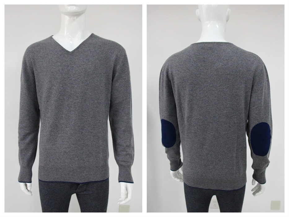 Men's V-Neck Cashmere Pullover with elbow patch Men's V-Neck Cashmere Pullover with elbow patch