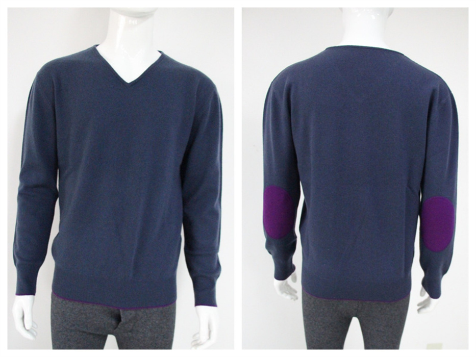 Men's V-Neck Cashmere Pullover with elbow patch Men's V-Neck Cashmere Pullover with elbow patch